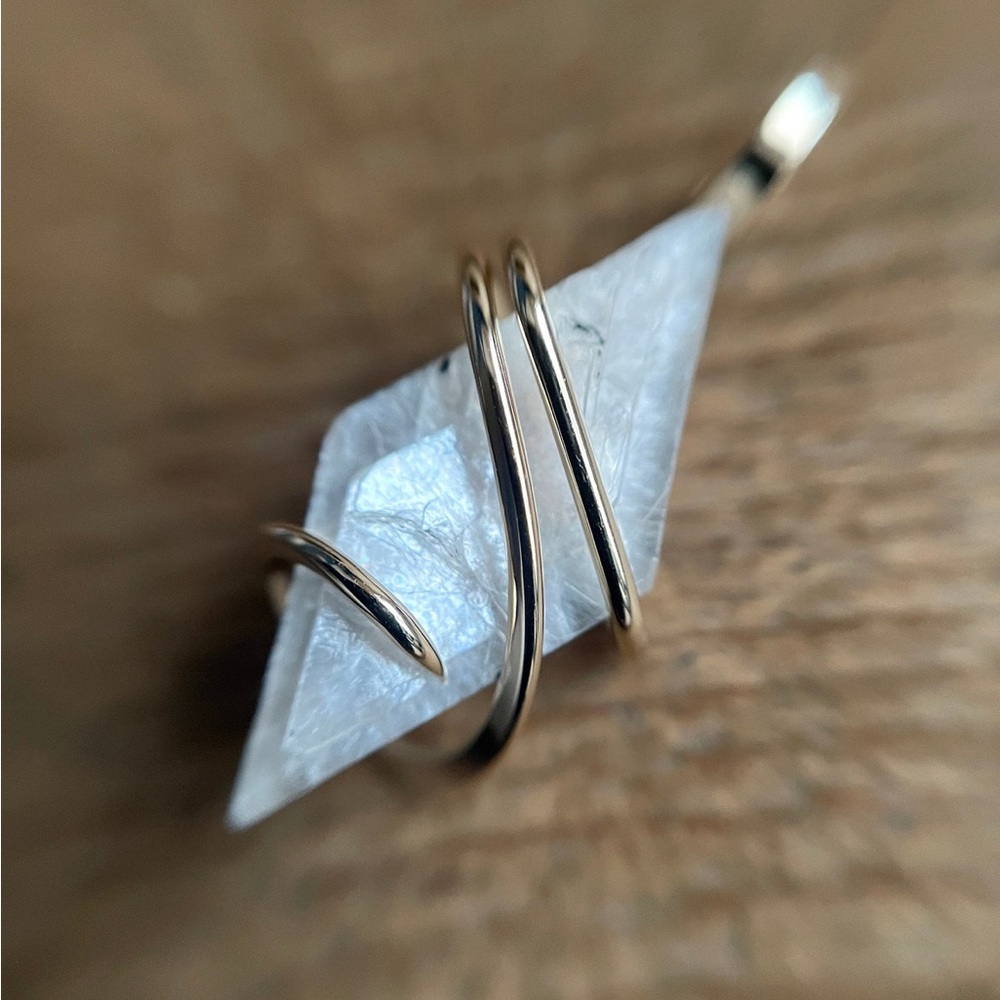 Heaulandite and 14K Gold Diamond Shaped Pendant • Custom One of A Kind